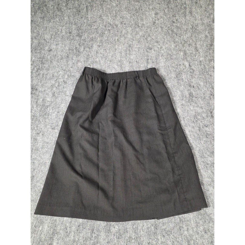 Vintage Joanna Petite Skirt Women Large Black A-Line Midi Elastic Waist Textured